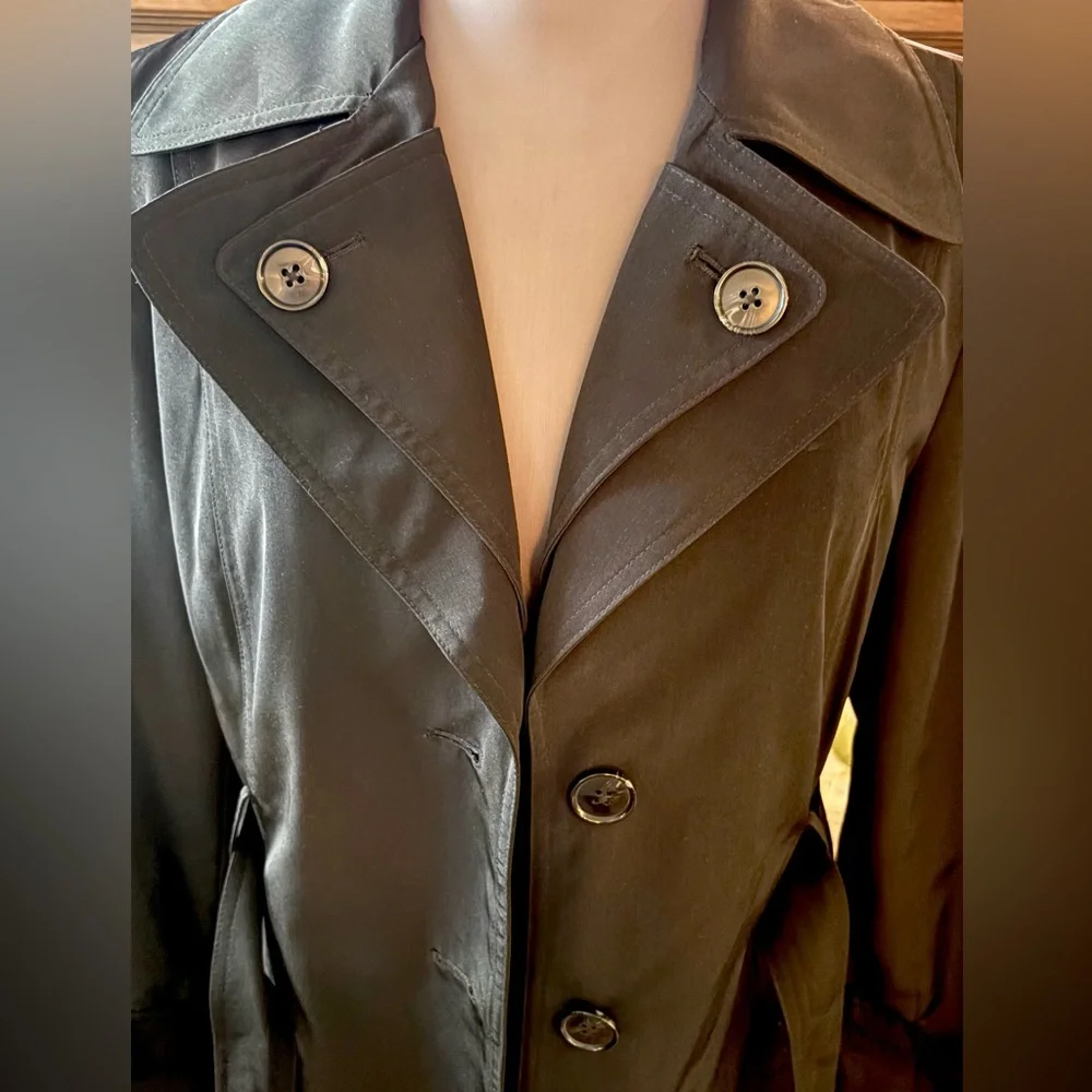 London Fog Black Double-Breasted Trench with Waist Tie